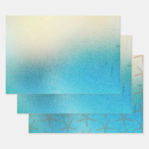 Türkisfarbene Weiße Aqua Blaue Seestern Strand Hoc Geschenkpapier Set