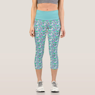 Türkisfarbene Wildblume Capri Leggings