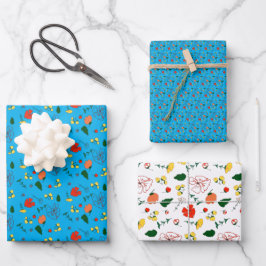 Türkisfarbene Wildblumen, in Papierform verpackt Geschenkpapier Set