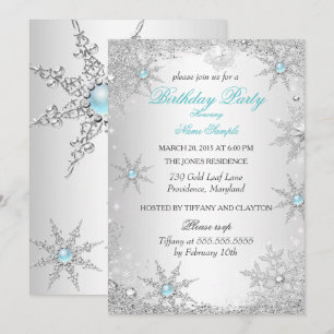 Türkisfarbene Winter Wonderland Geburtstagsfeier Einladung
