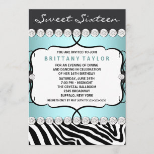 Türkisfarbene Zebra Sweet Sixteen Geburtstagsfeier Einladung