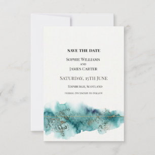 Türkisfarbenen Aquarell-Hochzeit Save The Date