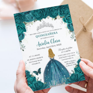 Türkisfarbenen Rosen Florale Blondine Prinzessin Q Einladung
