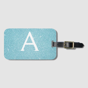 Türkisfarbener blauer Glitter-Monogramm-Name Gepäckanhänger