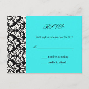 Türkisfarbener Damask-Hochzeitungs-Antwortkarte-UA RSVP Karte