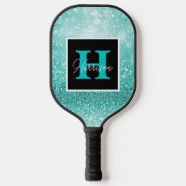 Türkisfarbener Glitzer Glam Monogram Name anpassba Pickleball Schläger
