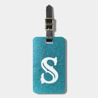 Türkisfarbener Glitzer Glitzern Travel Glam Monogr Gepäckanhänger