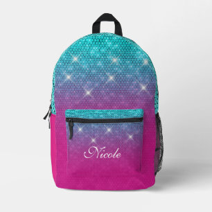 Türkisfarbener Glitzer Hot Pink Ombre 50. Geburtst Bedruckter Rucksack