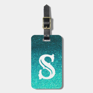 Türkisfarbener Glitzer Ombre Glitzern Glam Monogra Gepäckanhänger
