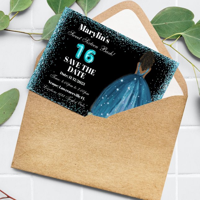 Türkisfarbener Glitzer Prinzessin Sweet 16 Foil Ba Save The Date (Von Creator hochgeladen)