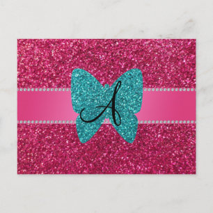 Türkisfarbener Glitzer, Schmetterling pink Postkarte