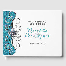 Türkisfarbener Glitzer Silver Bling Wedding Gästeb