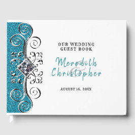 Türkisfarbener Glitzer Silver Bling Wedding Gästeb Gästebuch