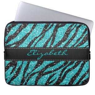 Türkisfarbener Glitzer Zebra Print Monogram Laptopschutzhülle