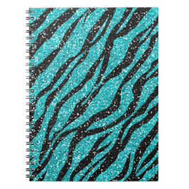 Türkisfarbener Glitzer Zebra Print Spiral Notizblock