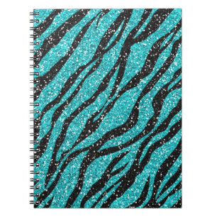 Türkisfarbener Glitzer Zebra Print Spiral Notizblock