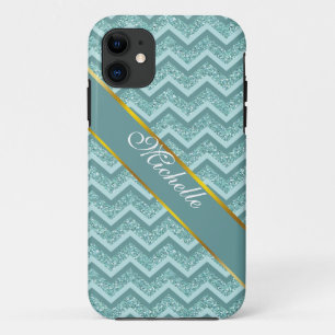 Türkisfarbener Glitzer ZigZag Muster Case-Mate iPhone Hülle