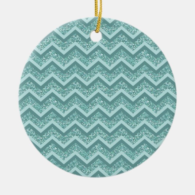 Türkisfarbener Glitzer ZigZag Muster Keramik Ornament (Vorne)