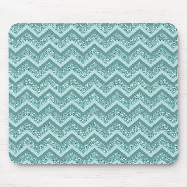 Türkisfarbener Glitzer ZigZag Muster Mousepad (Vorne)