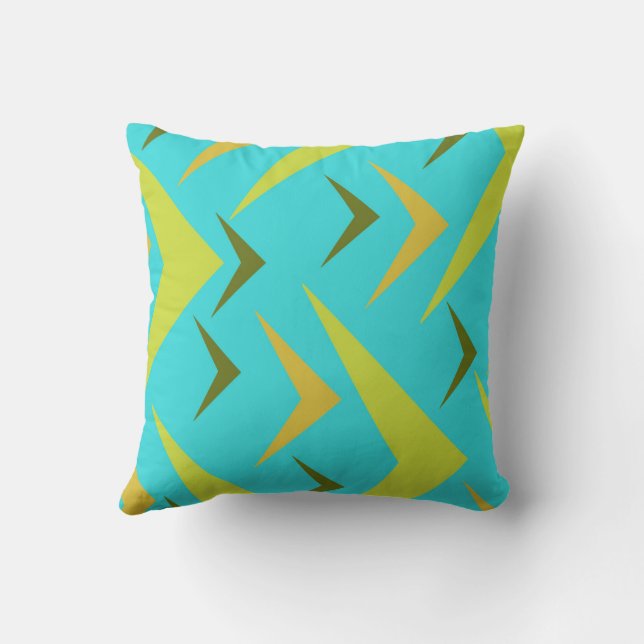 Türkisfarbener Hintergrund mit grauen und gelben P Kissen (Rückseite)