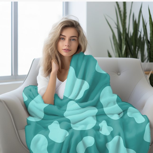 türkisfarbener Kuhdruck Fleecedecke (Von Creator hochgeladen)