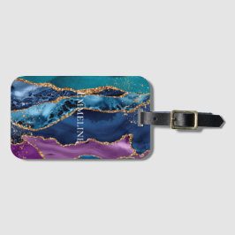 Türkisfarbener Lila Blue Gold Glitzer Marmor Gepäckanhänger