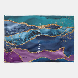 Türkisfarbener Lila Blue Gold Glitzer Marmor Geschirrtuch