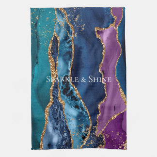 Türkisfarbener Lila Blue Gold Glitzer Marmor Geschirrtuch