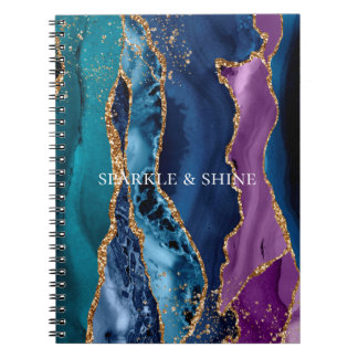 Türkisfarbener Lila Blue Gold Glitzer Marmor Notizblock