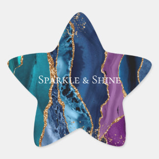 Türkisfarbener Lila Blue Gold Glitzer Marmor Stern-Aufkleber