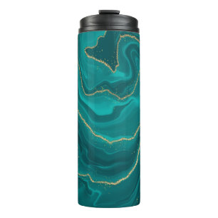 Türkisfarbener Marmorboden mit Gold Thermosbecher