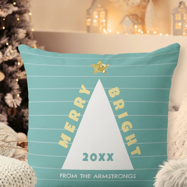 Türkisfarbener minimalistischer Weihnachtsbaum Kissen (Turquoise Minimalist Christmas Tree Throw Pillow ©Susanne Sachers - Sunny Mind 🌞)
