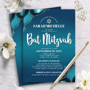 Türkisfarbener Ombre Bat Mitzvah Achat Schrift 2 V Einladung