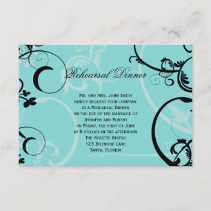 Türkisfarbener Schwarzer Swirl Hochzeitsessen Prob Einladung