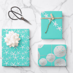 Türkisfarbener Seestern Sanddollars Geschenkpapier Set