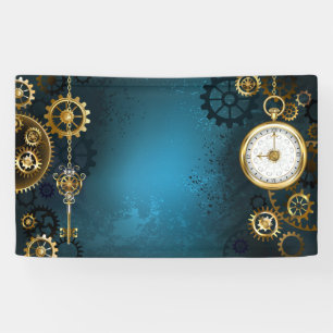 Türkisfarbener Steampun-Hintergrund mit Gänsen Banner