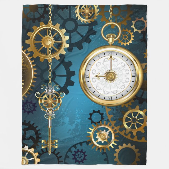 Türkisfarbener Steampun-Hintergrund mit Gänsen Fleecedecke (Vorderseite)