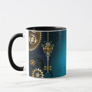 Türkisfarbener Steampun-Hintergrund mit Gänsen Tasse