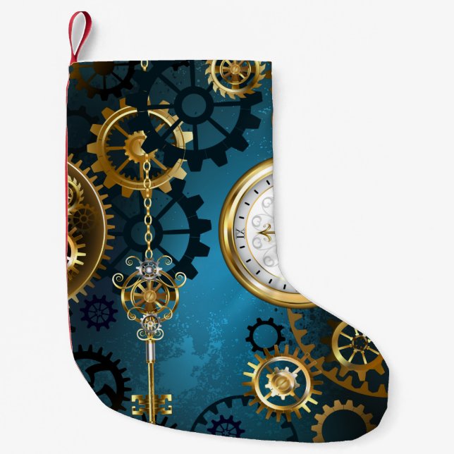 Türkisfarbener Steampunk mit Gears Kleiner Weihnachtsstrumpf (Vorderseite)