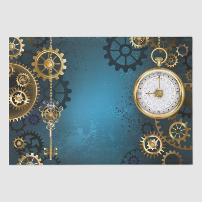 Türkisfarbener Steampunk mit Gears Seidenpapier (Vorderseite)