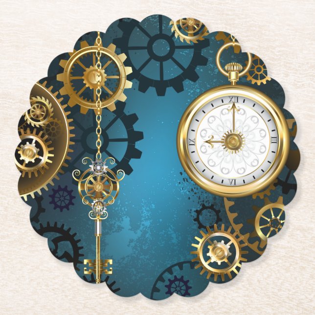 Türkisfarbener Steampunk mit Gears Untersetzer (Vorderseite)
