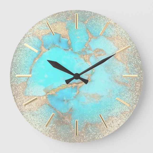 türkisfarbener Stein Große Wanduhr (Vorderseite)
