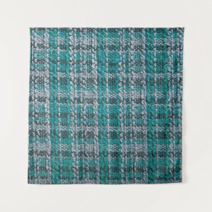 Türkisfarbener Tartan-Stoff, texturierter Hintergr Wandteppich