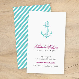 Türkisfarbener Vintager Anker Vertikal Visitenkarte