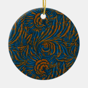 Türkisfarbener William-Morris-Stil-Akanthus-Blatt  Keramik Ornament