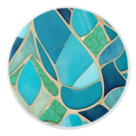 Türkisfarbenes Abstraktes Mosaik Art-Déco-Schublad Keramikknauf