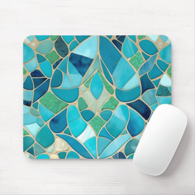 Türkisfarbenes Abstraktes Mosaik im Art-Déco-Stil Mousepad (Mit Mouse)