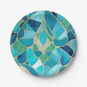 Türkisfarbenes Abstraktes Mosaik im Art-Déco-Stil Pappteller