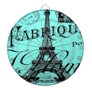 türkisfarbenes aqua-blaues Skript Paris Eiffelturm Dartscheibe
