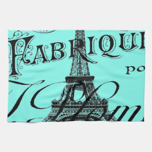 türkisfarbenes aqua-blaues Skript Paris Eiffelturm Geschirrtuch